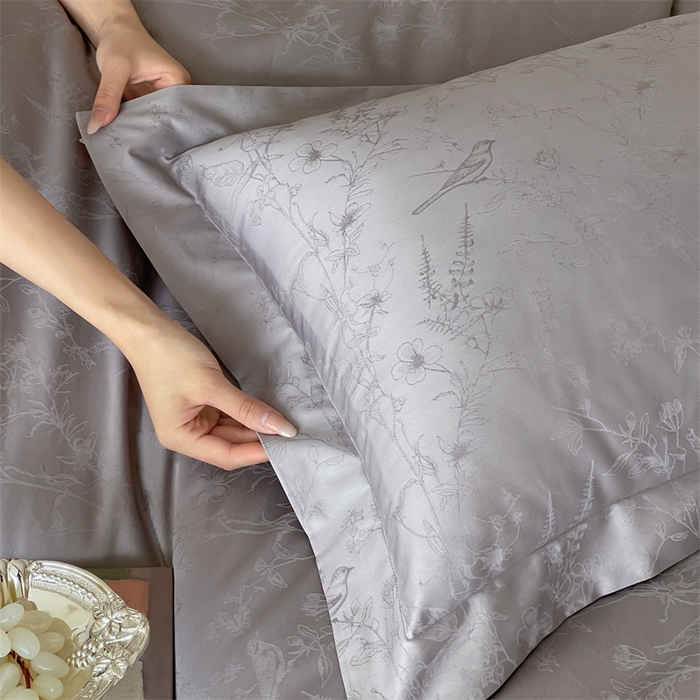 91家纺网 家纺一手货源 找家纺 凡客家居 2025新款100支（5050双股）长绒棉全棉提花四件套 陌上枝头-高级灰