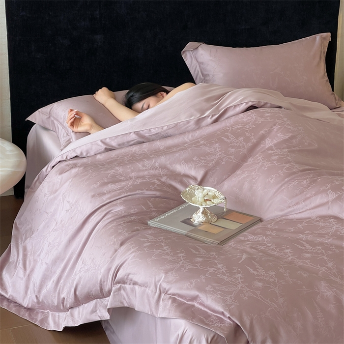 91家纺网 家纺一手货源 找家纺 凡客家居 2025新款100支（5050双股）长绒棉全棉提花四件套 陌上枝头-莫奈紫