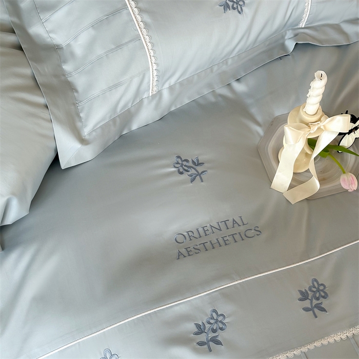 91家纺网 家纺一手货源 找家纺 宏羽纺家纺 2025新款100s全棉纯棉贡缎司马棉法式刺绣花边四件套 觅春-午后清晨