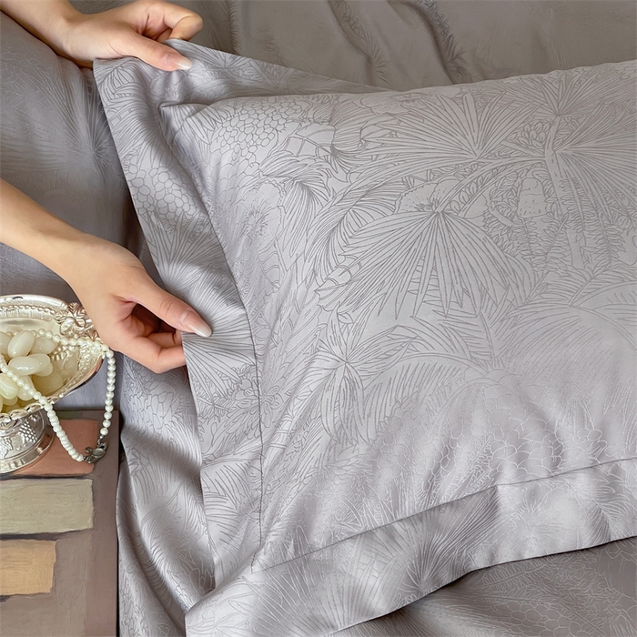 91家纺网 家纺一手货源 找家纺 凡客家居 2025新款100支（5050双股）长绒棉全棉提花四件套 洛园-高级灰