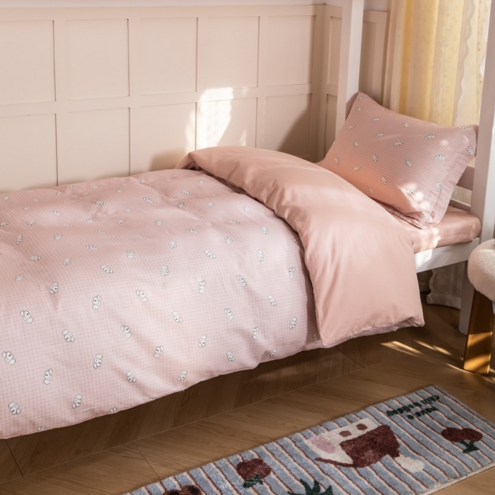 91家纺网 家纺一手货源 找家纺 锦罗绣 2025新款全棉双层纱学生套件三件套 好奇小狗