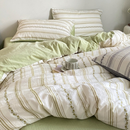 91家纺网 家纺一手货源 找家纺 艾咪-Amy ntmy 2025新款全棉色织小提花四件套-茵律 茵律-绿