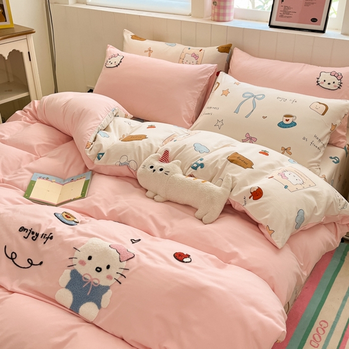 91家纺网 家纺一手货源 找家纺 （总）如一 2025新款A类卡通印加毛巾绣水洗云朵棉四件套（提供买家秀）