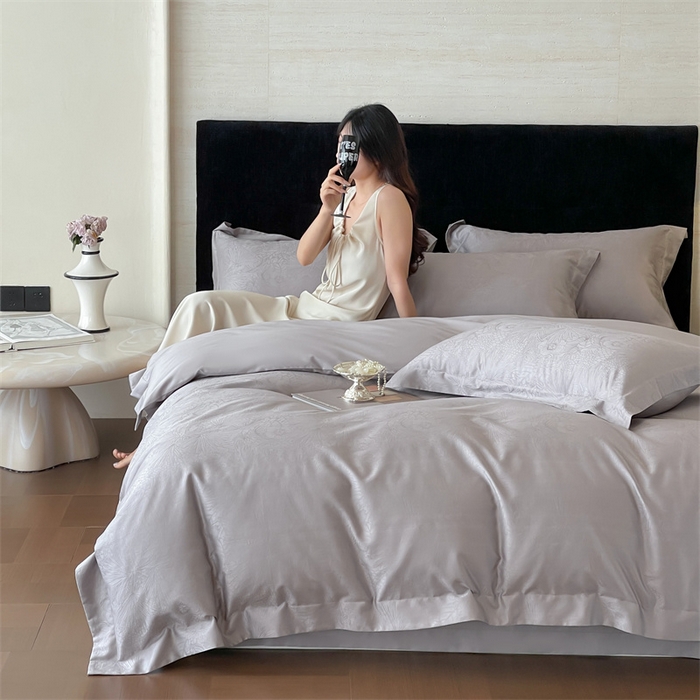 91家纺网 家纺一手货源 找家纺 凡客家居 2025新款100支（5050双股）长绒棉全棉提花四件套 洛园-高级灰