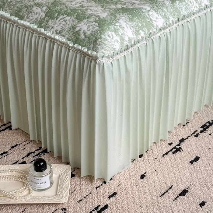 91家纺网 家纺一手货源 找家纺 九花鹿 2025新款PE双面提花床裙冰丝席-莫奈玫瑰 莫奈玫瑰-浅绿