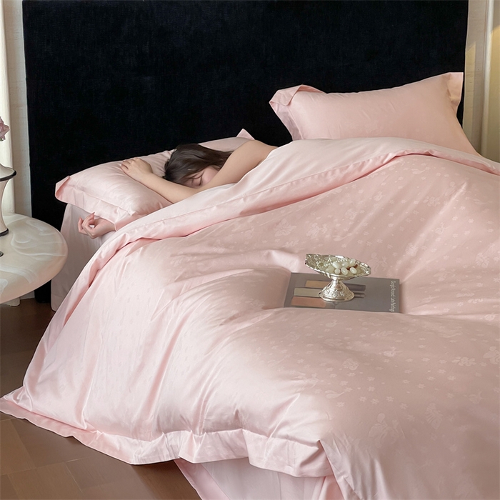 91家纺网 家纺一手货源 找家纺 凡客家居 2025新款100支（5050双股）长绒棉全棉提花四件套 朵芙-仙桃粉