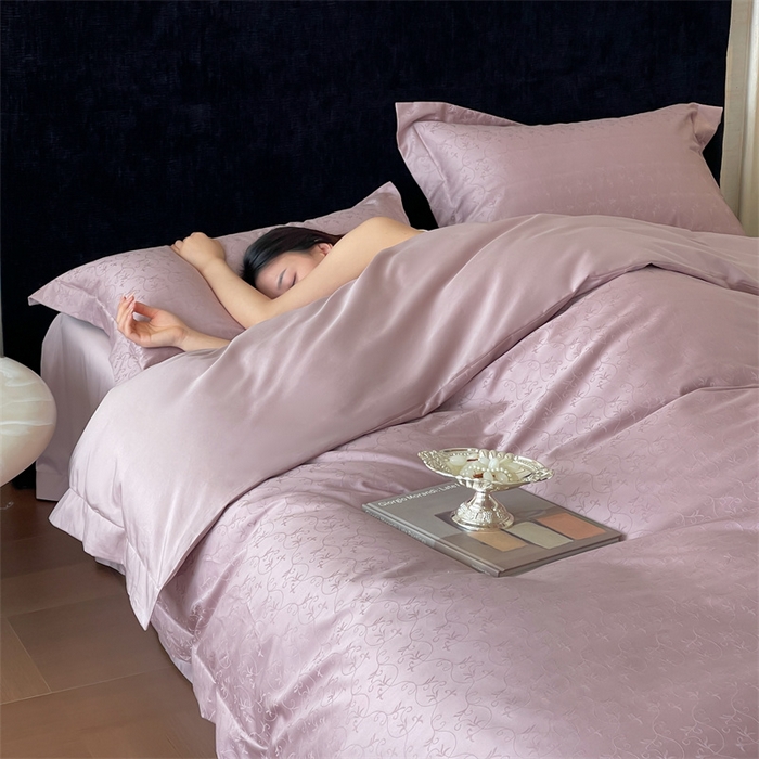 91家纺网 家纺一手货源 找家纺 凡客家居 2025新款100支（5050双股）长绒棉全棉提花四件套 克洛伊-莫奈紫