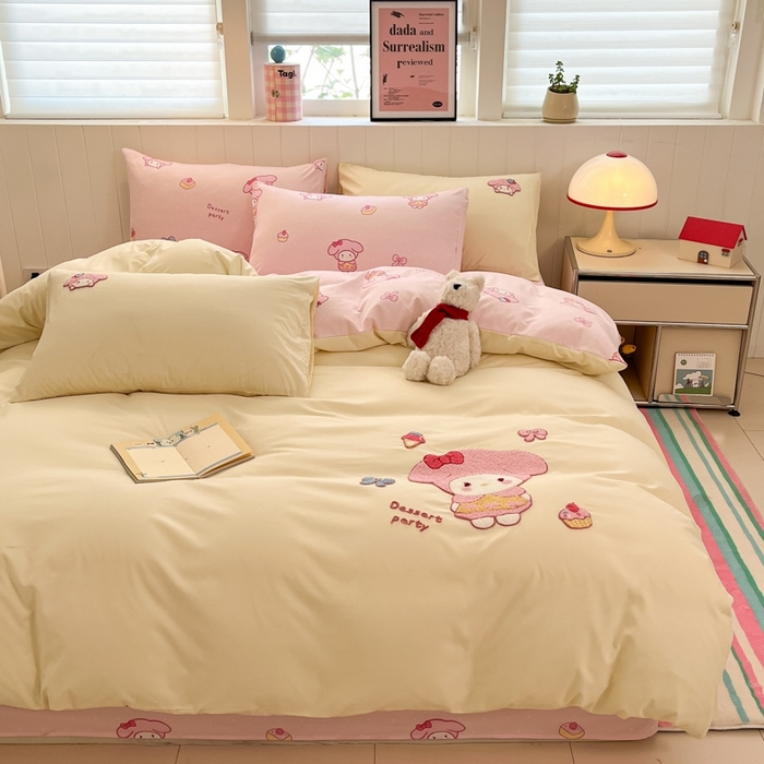 91家纺网 家纺一手货源 找家纺 如一 2025新款A类卡通印加毛巾绣水洗云朵棉四件套（提供买家秀） 美美蒂