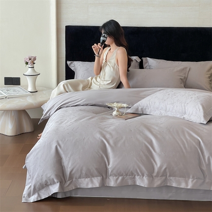 91家纺网 家纺一手货源 找家纺 凡客家居 2025新款100支（5050双股）长绒棉全棉提花四件套 陌上枝头-高级灰