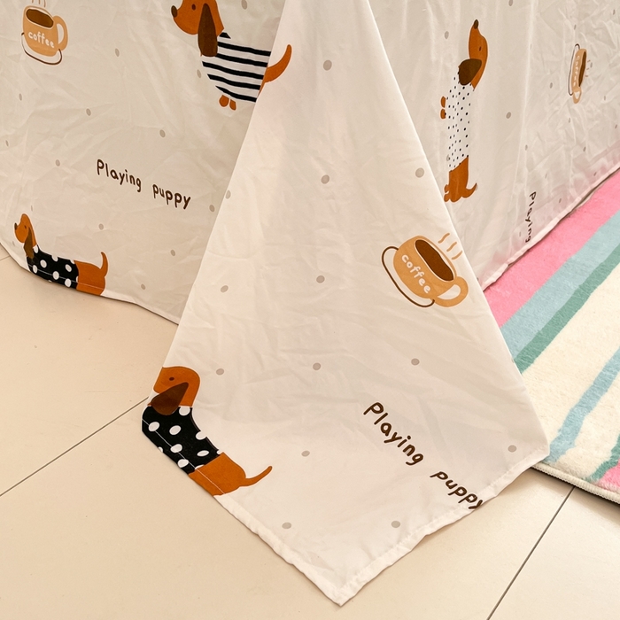 91家纺网 家纺一手货源 找家纺 如一 2025新款A类卡通印加毛巾绣水洗云朵棉四件套（提供买家秀） 腊肠犬