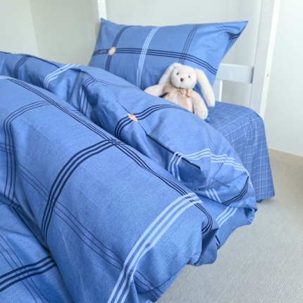 锦彩家居 2025新款正宗13372全棉学生三件套全棉印花学生宿舍上下铺三件套（量大可定制价格可谈）提供买家秀 经典蓝格