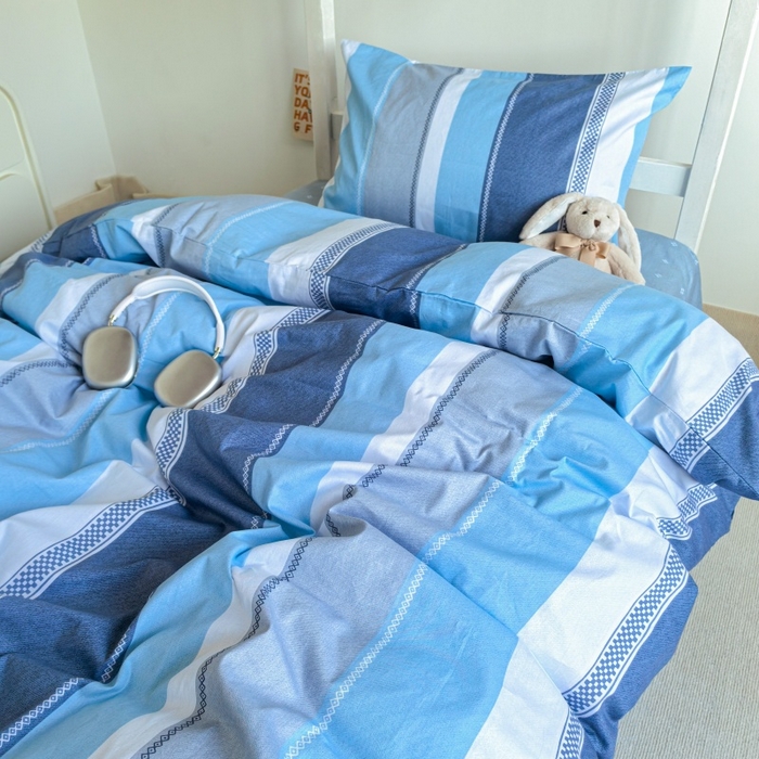 91家纺网 家纺一手货源 找家纺 锦彩家居 2025新款正宗13372全棉学生三件套全棉印花学生宿舍上下铺三件套（量大可定制价格可谈）提供买家秀 莫拉条纹