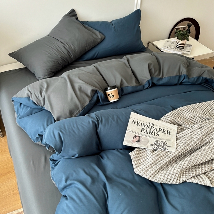91家纺网 家纺一手货源 找家纺 百花王 2025新款纯色四件套 宝蓝灰