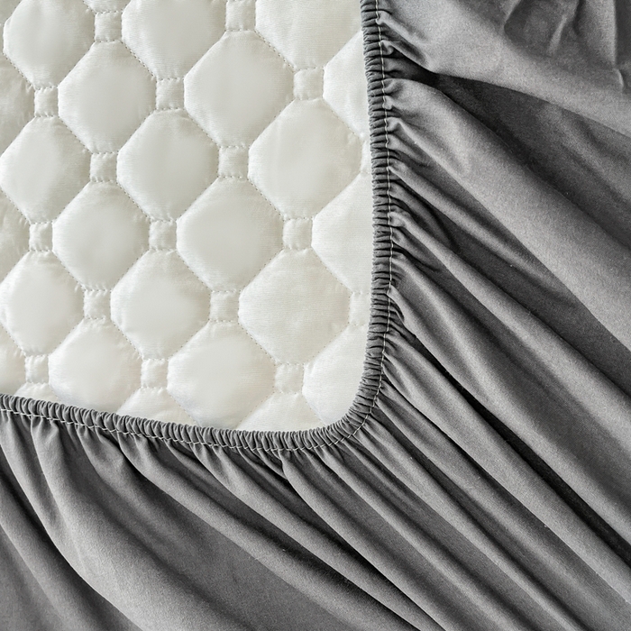 91家纺网 家纺一手货源 找家纺 欧邦 2025新款四季款纯色水洗棉夹棉床笠床垫保护罩 磨毛方格-深灰