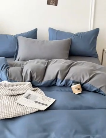 91家纺网 家纺一手货源 找家纺 百花王 2025新款纯色四件套 宝蓝灰