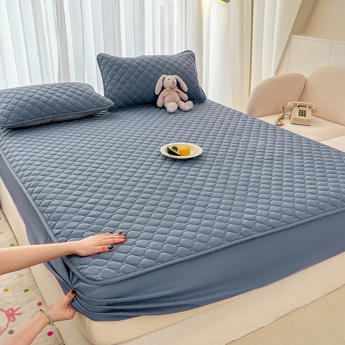 91家纺网 家纺一手货源 找家纺 欧邦 2025新款四季款纯色水洗棉夹棉床笠床垫保护罩 磨毛方格-藏蓝