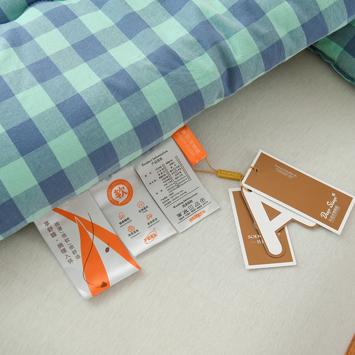 91家纺网 家纺一手货源 找家纺 易展2025新款无印水洗棉格子大豆冬被 格浅绿