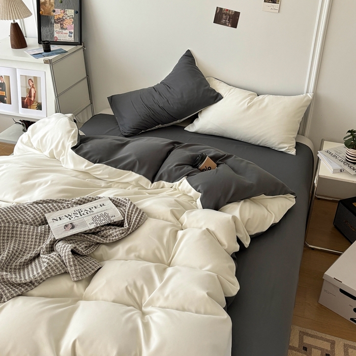 91家纺网 家纺一手货源 找家纺 百花王 2025新款纯色四件套 奶白灰