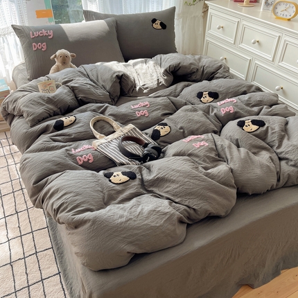 优兰朵 2025新款爆款宿舍可爱水洗棉毛巾绣四件套 小狗日记