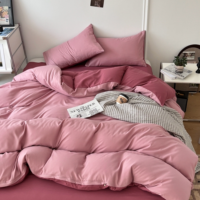 91家纺网 家纺一手货源 找家纺 百花王 2025新款纯色四件套 香芋奶昔