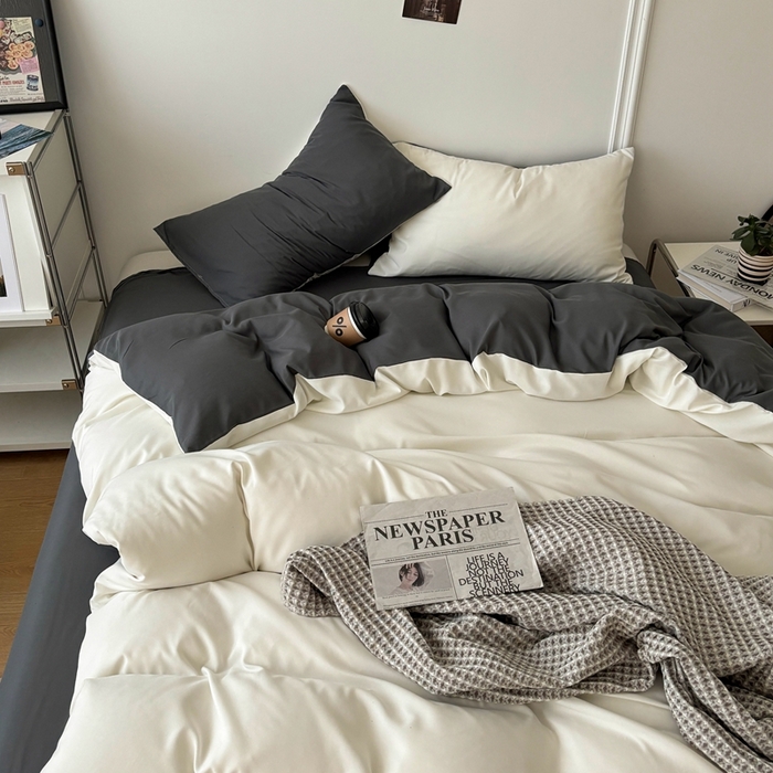 91家纺网 家纺一手货源 找家纺 百花王 2025新款纯色四件套 奶白灰