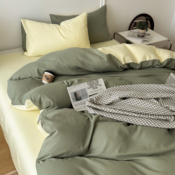 91家纺网 家纺一手货源 找家纺 百花王 2025新款纯色四件套 抹茶奶油