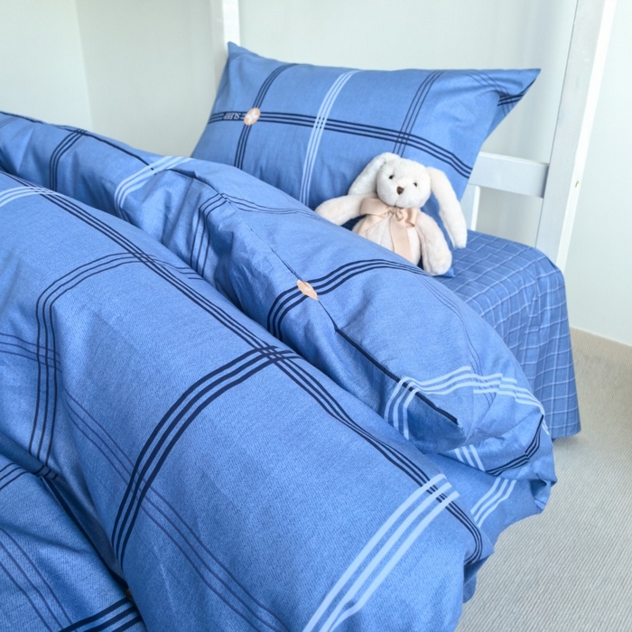 91家纺网 家纺一手货源 找家纺 锦彩家居 2025新款正宗13372全棉学生三件套全棉印花学生宿舍上下铺三件套（量大可定制价格可谈）提供买家秀 经典蓝格