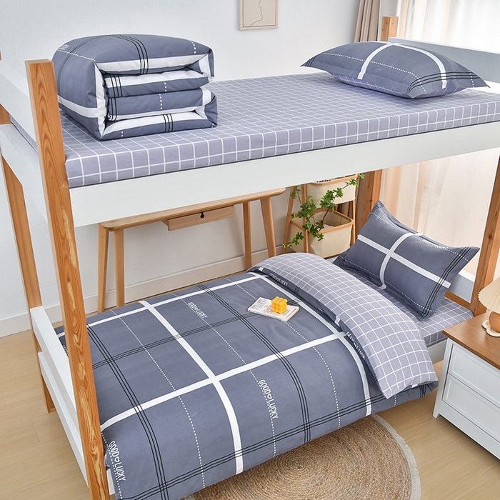 91家纺网 家纺一手货源 找家纺 乐旗家纺 2025新款全棉床笠款学生上下铺宿舍三件套六件套 校园风格