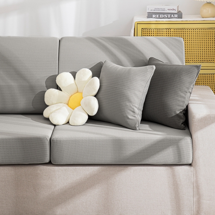 91家纺网 家纺一手货源 找家纺 沐沐家纺 2026新款苏茉小方格防水沙发笠 苏茉防水-浅中灰