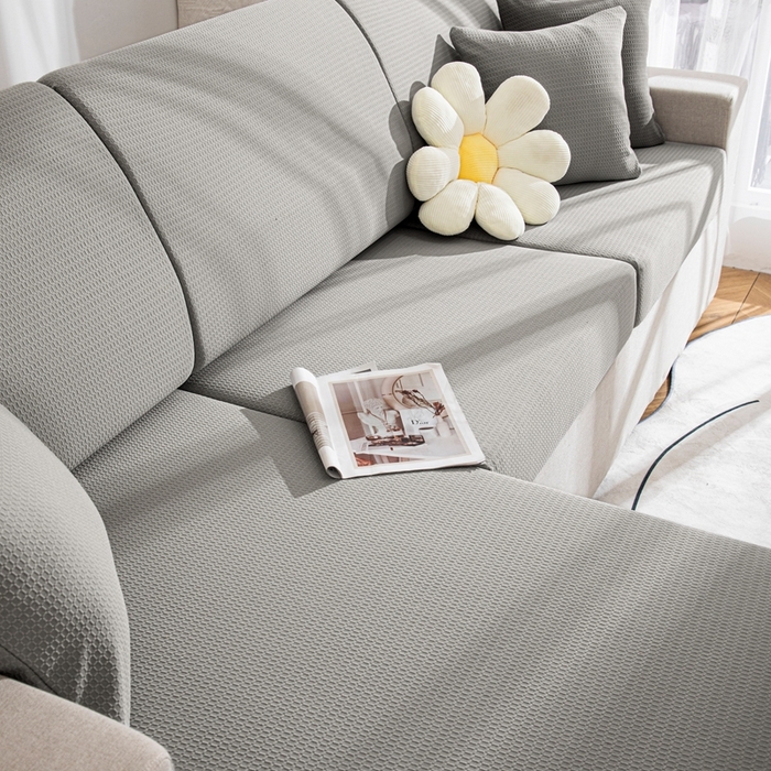 91家纺网 家纺一手货源 找家纺 沐沐家纺 2026新款苏茉小方格防水沙发笠 苏茉防水-浅中灰