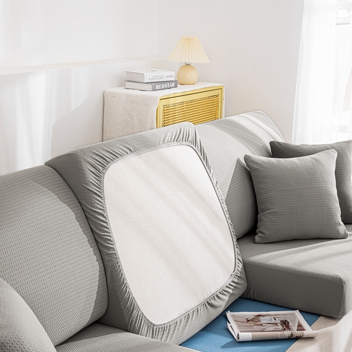 91家纺网 家纺一手货源 找家纺 沐沐家纺 2026新款苏茉小方格防水沙发笠 苏茉防水-浅中灰