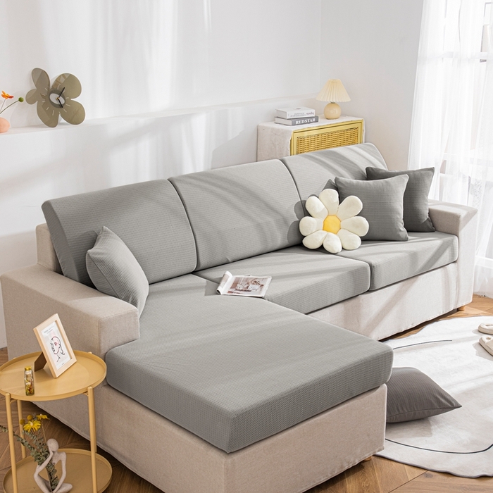 91家纺网 家纺一手货源 找家纺 沐沐家纺 2026新款苏茉小方格防水沙发笠 苏茉防水-浅中灰