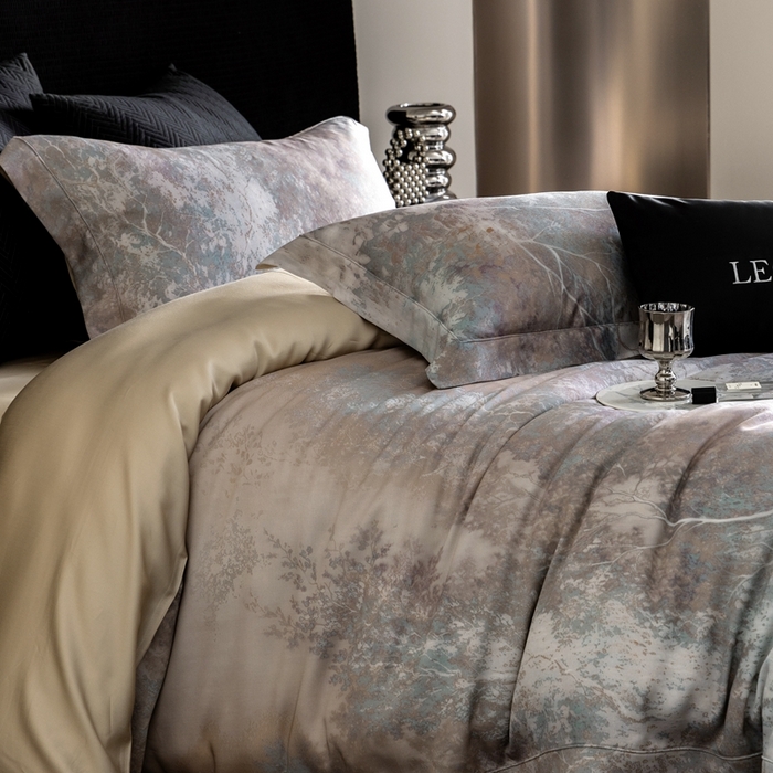 91家纺网 家纺一手货源 找家纺 涞澳家纺 2025新款天丝数码印花四件套 朝暮