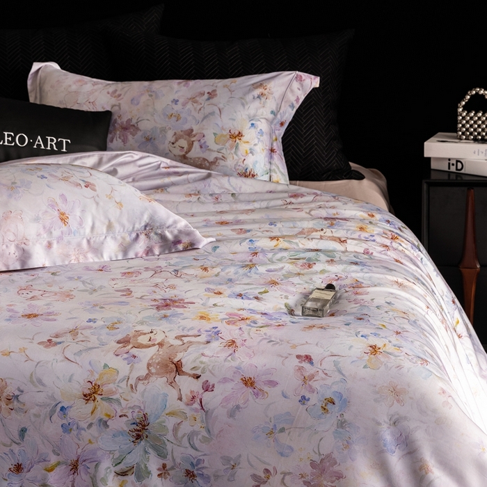 91家纺网 家纺一手货源 找家纺 涞澳家纺 2025新款天丝数码印花四件套 春序