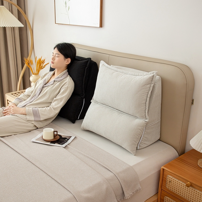 91家纺网 家纺一手货源 找家纺 沐沐家纺 2026新款灯芯绒立体护腰靠枕 立体灯芯绒-浅灰