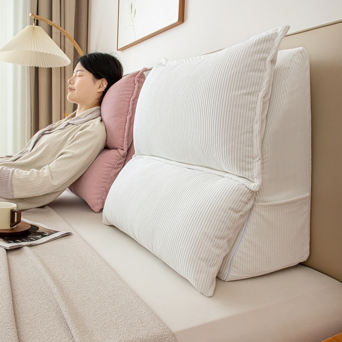 91家纺网 家纺一手货源 找家纺 沐沐家纺 2026新款灯芯绒立体护腰靠枕 立体灯芯绒-白色