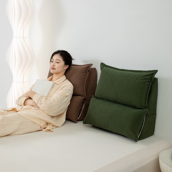 91家纺网 家纺一手货源 找家纺 沐沐家纺 2026新款灯芯绒立体护腰靠枕 立体灯芯绒-墨绿