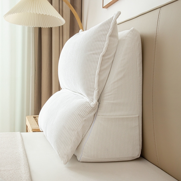 91家纺网 家纺一手货源 找家纺 沐沐家纺 2026新款灯芯绒立体护腰靠枕 立体灯芯绒-白色