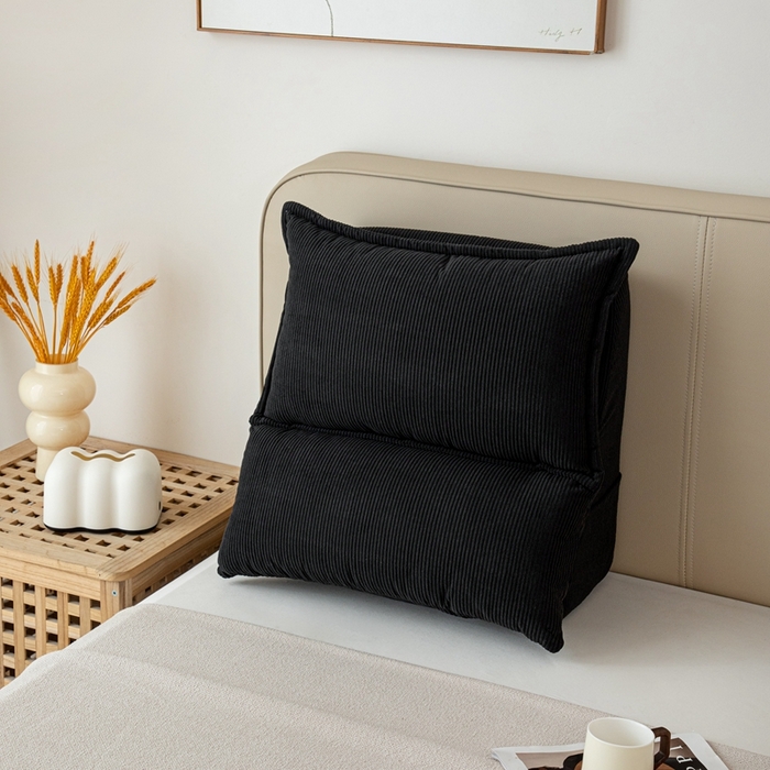 91家纺网 家纺一手货源 找家纺 沐沐家纺 2026新款灯芯绒立体护腰靠枕 立体灯芯绒-黑色