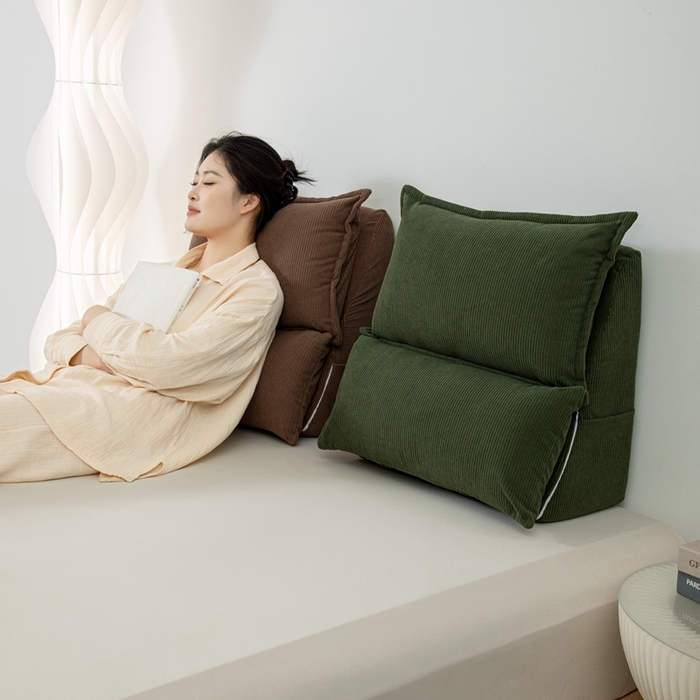 91家纺网 家纺一手货源 找家纺 沐沐家纺 2026新款灯芯绒立体护腰靠枕 立体灯芯绒-墨绿