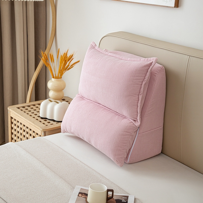 91家纺网 家纺一手货源 找家纺 沐沐家纺 2026新款灯芯绒立体护腰靠枕 立体灯芯绒-樱花粉