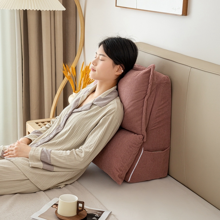 91家纺网 家纺一手货源 找家纺 沐沐家纺 2026新款灯芯绒立体护腰靠枕 立体灯芯绒-玫粉