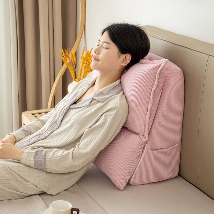 91家纺网 家纺一手货源 找家纺 沐沐家纺 2026新款灯芯绒立体护腰靠枕 立体灯芯绒-樱花粉