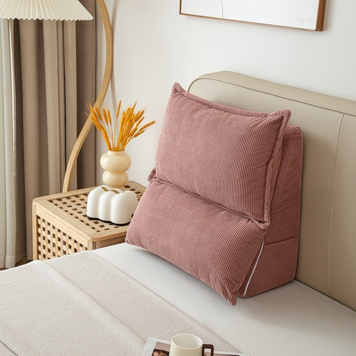 91家纺网 家纺一手货源 找家纺 沐沐家纺 2026新款灯芯绒立体护腰靠枕 立体灯芯绒-玫粉