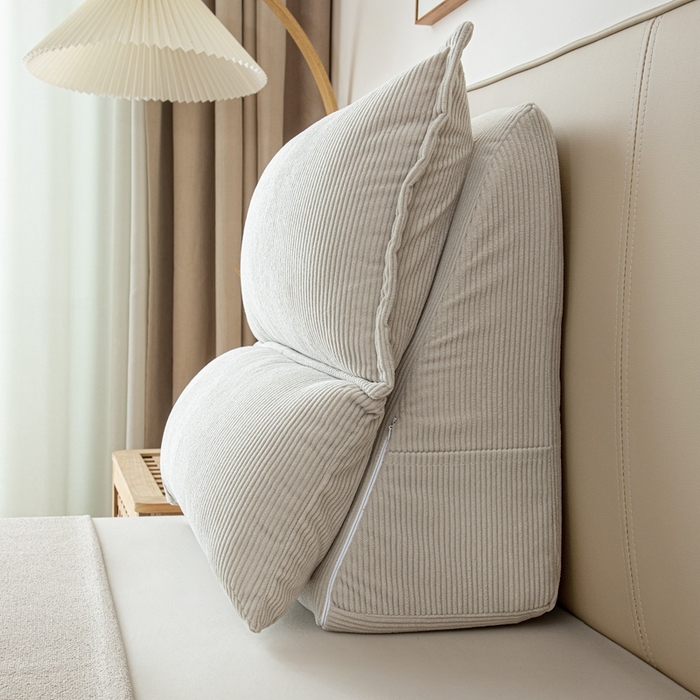 91家纺网 家纺一手货源 找家纺 沐沐家纺 2026新款灯芯绒立体护腰靠枕 立体灯芯绒-浅灰