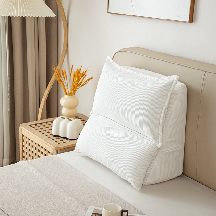 91家纺网 家纺一手货源 找家纺 沐沐家纺 2026新款灯芯绒立体护腰靠枕 立体灯芯绒-白色