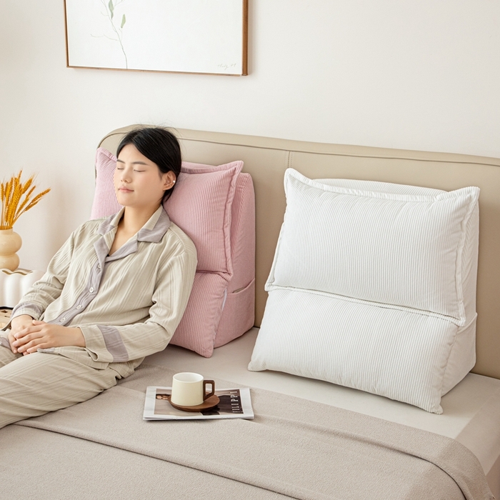 91家纺网 家纺一手货源 找家纺 沐沐家纺 2026新款灯芯绒立体护腰靠枕 立体灯芯绒-白色