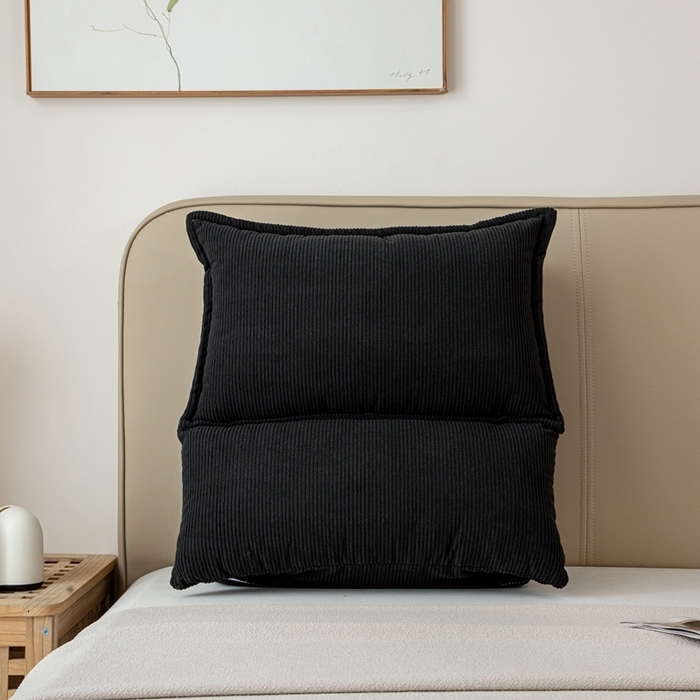 91家纺网 家纺一手货源 找家纺 沐沐家纺 2026新款灯芯绒立体护腰靠枕 立体灯芯绒-黑色
