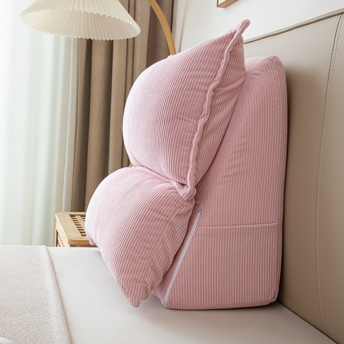 91家纺网 家纺一手货源 找家纺 沐沐家纺 2026新款灯芯绒立体护腰靠枕 立体灯芯绒-樱花粉