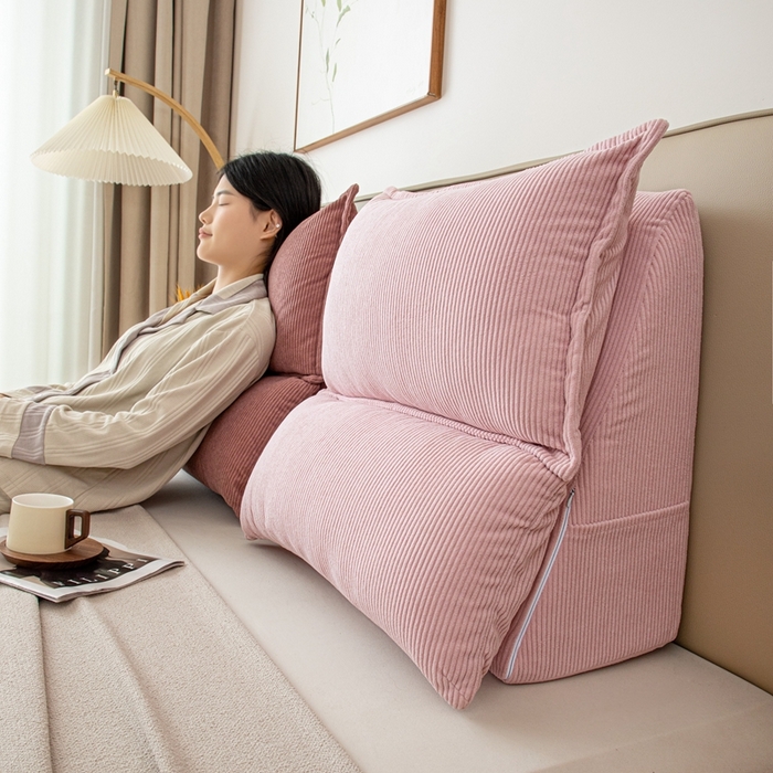 91家纺网 家纺一手货源 找家纺 沐沐家纺 2026新款灯芯绒立体护腰靠枕 立体灯芯绒-樱花粉